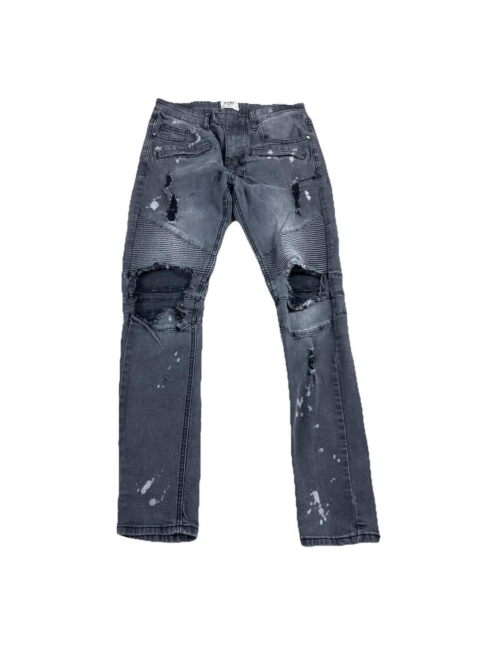 KDNK Moto Slim Fit Jeans Black Distressed Paint Men's 30 / 30 Designer